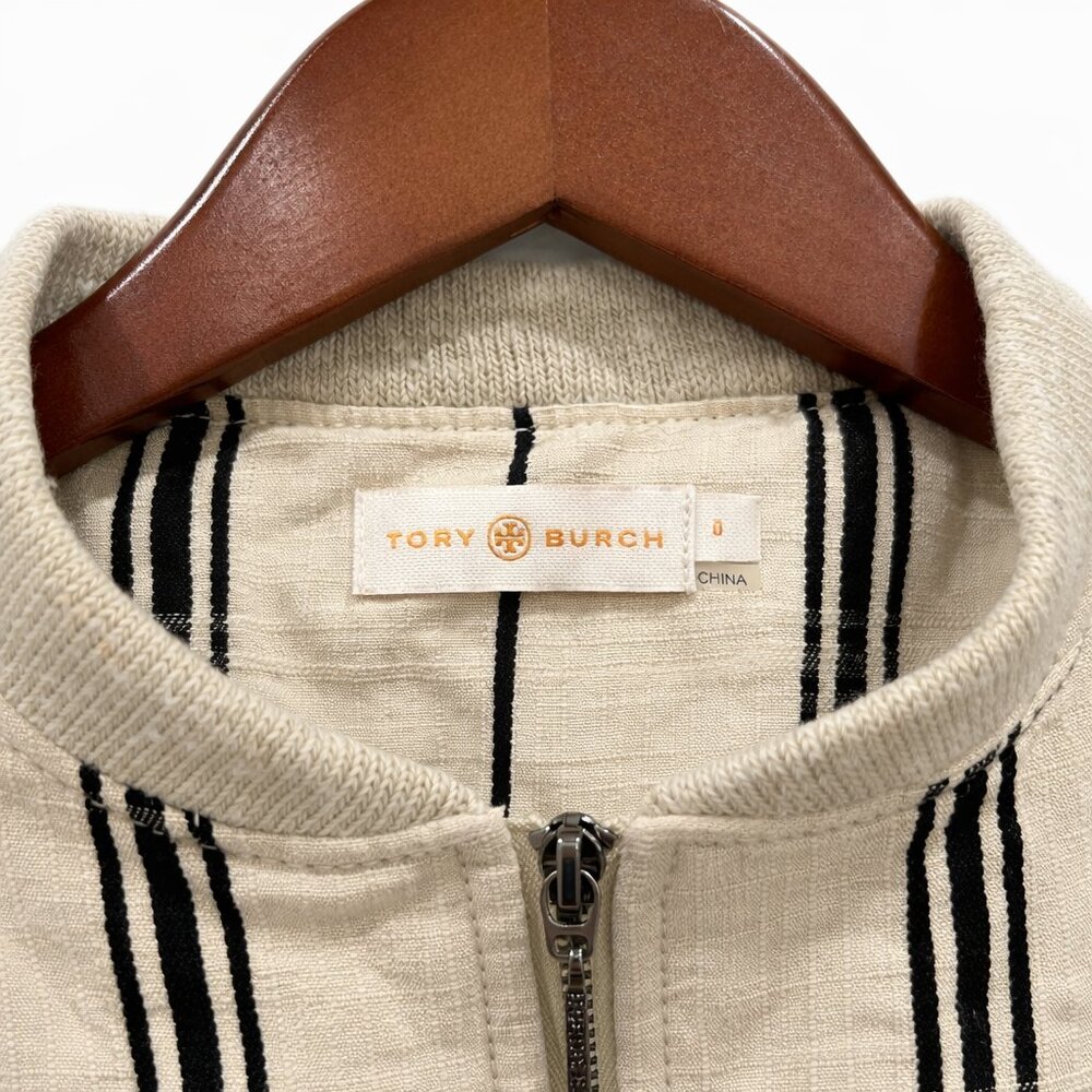 Tory Burch Striped Linen Lightweight Spring/Summer Jacket Size 0 XXS Preppy - Picture 3 of 5